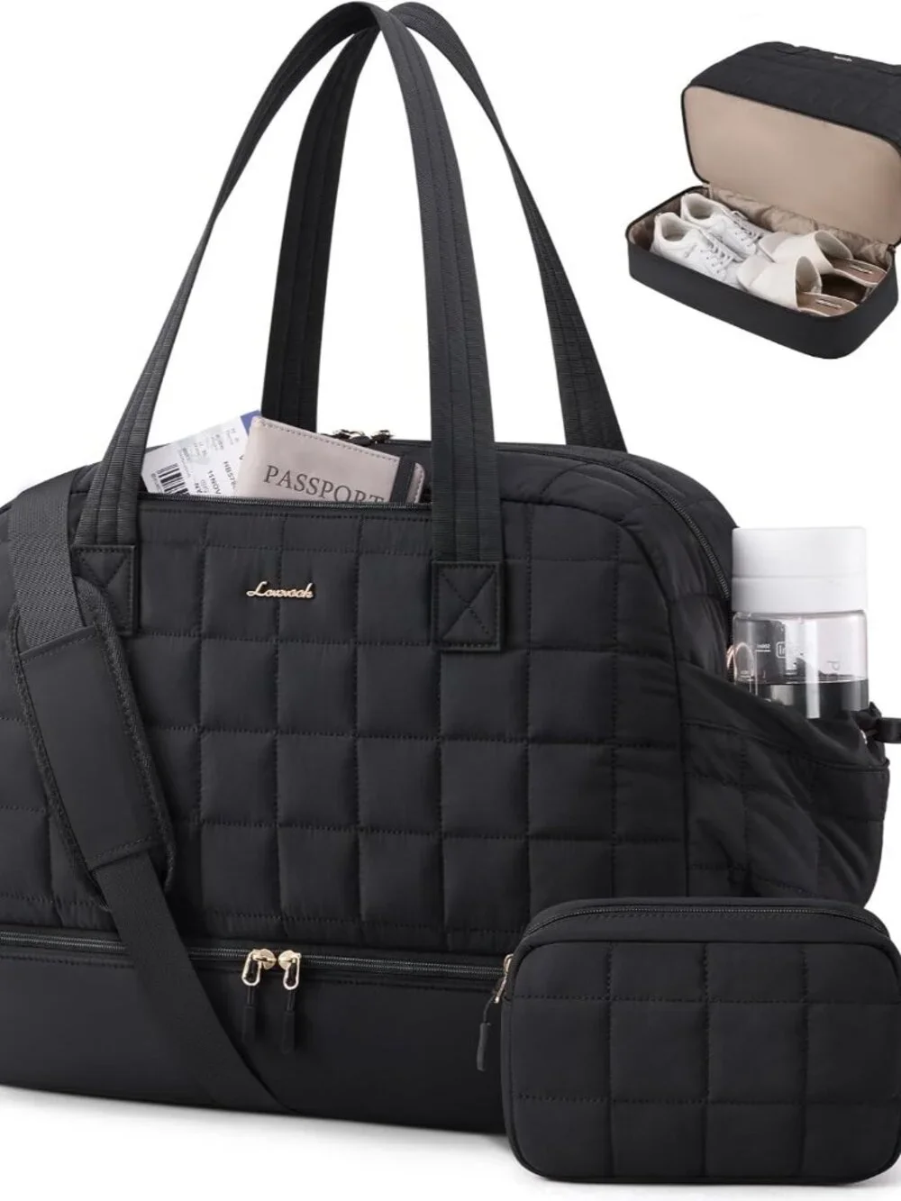 Large Travel Duffle Bag, Women's Weekender & Overnight Bag with Shoe Compartment